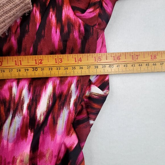 Misa Los Angeles Amina Mini Wrap Dress Pink Red Abstract Short Sleeve USA XS - Picture 11 of 12